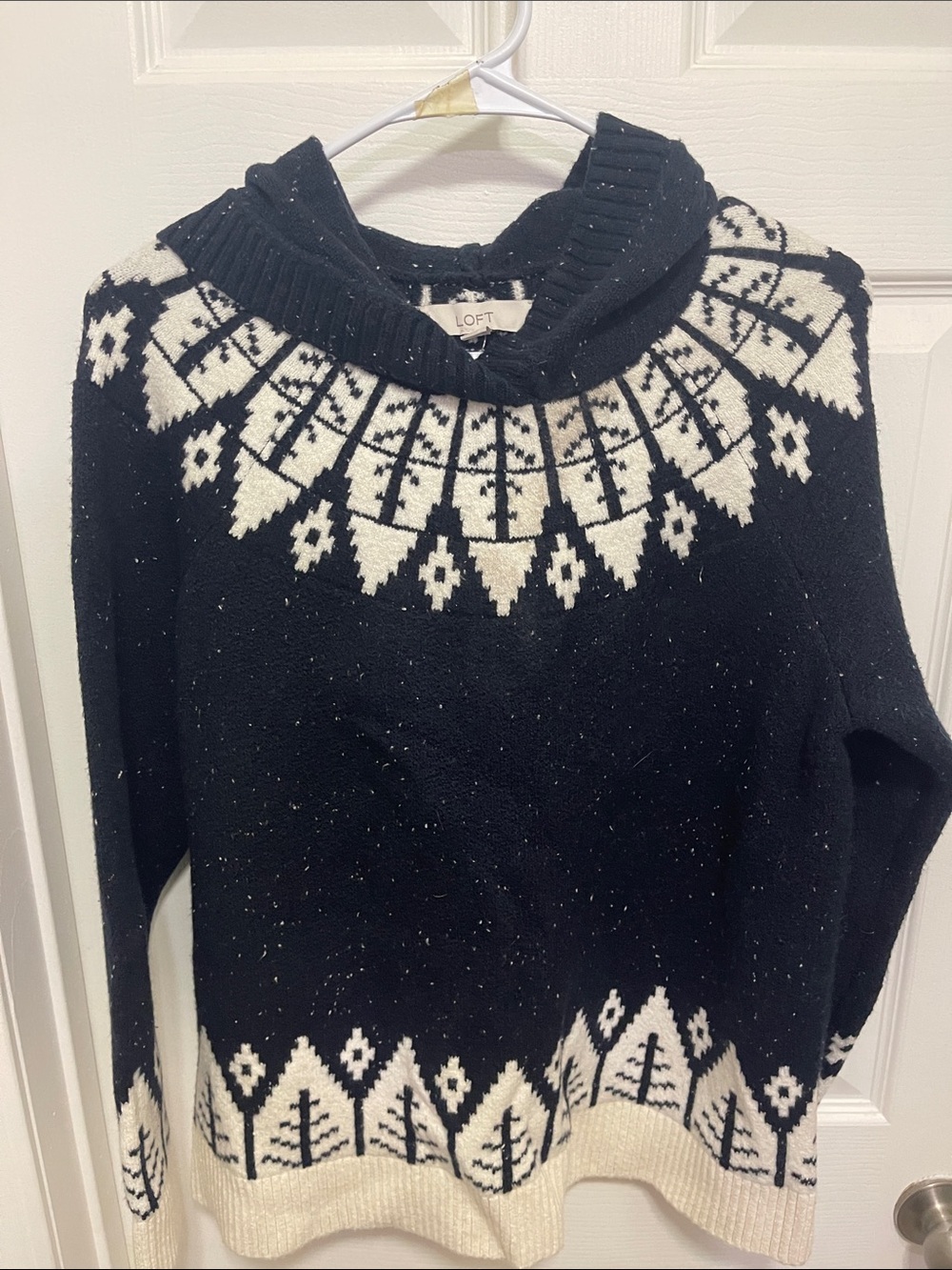 LOFT Black & White Fair Isle Wool Blend Sweater Hoodie